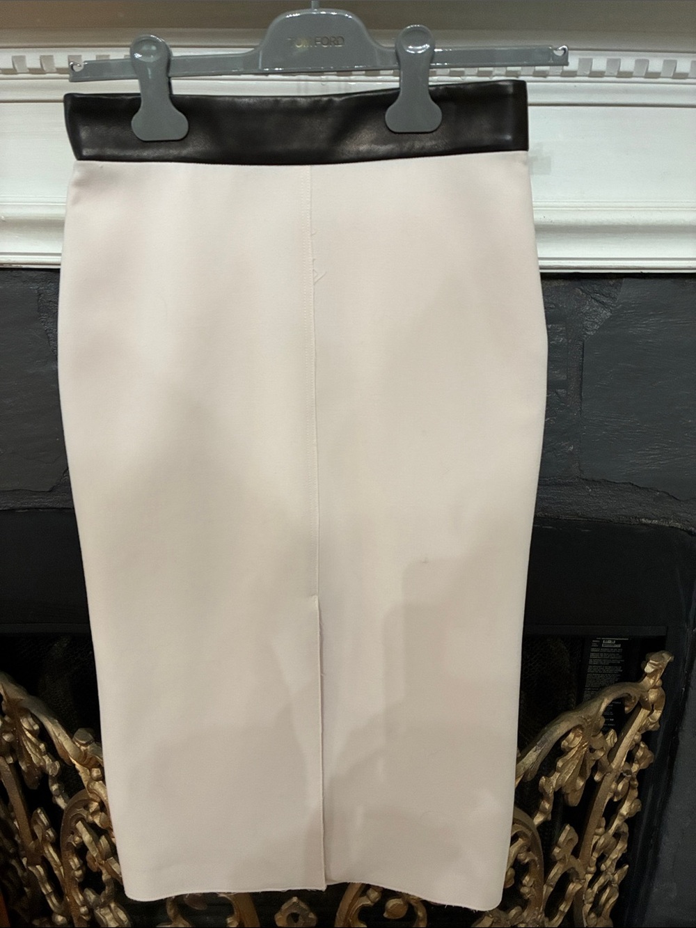 TOM FORD Cream Pencil Skirt with Dark Chocolate Waistband